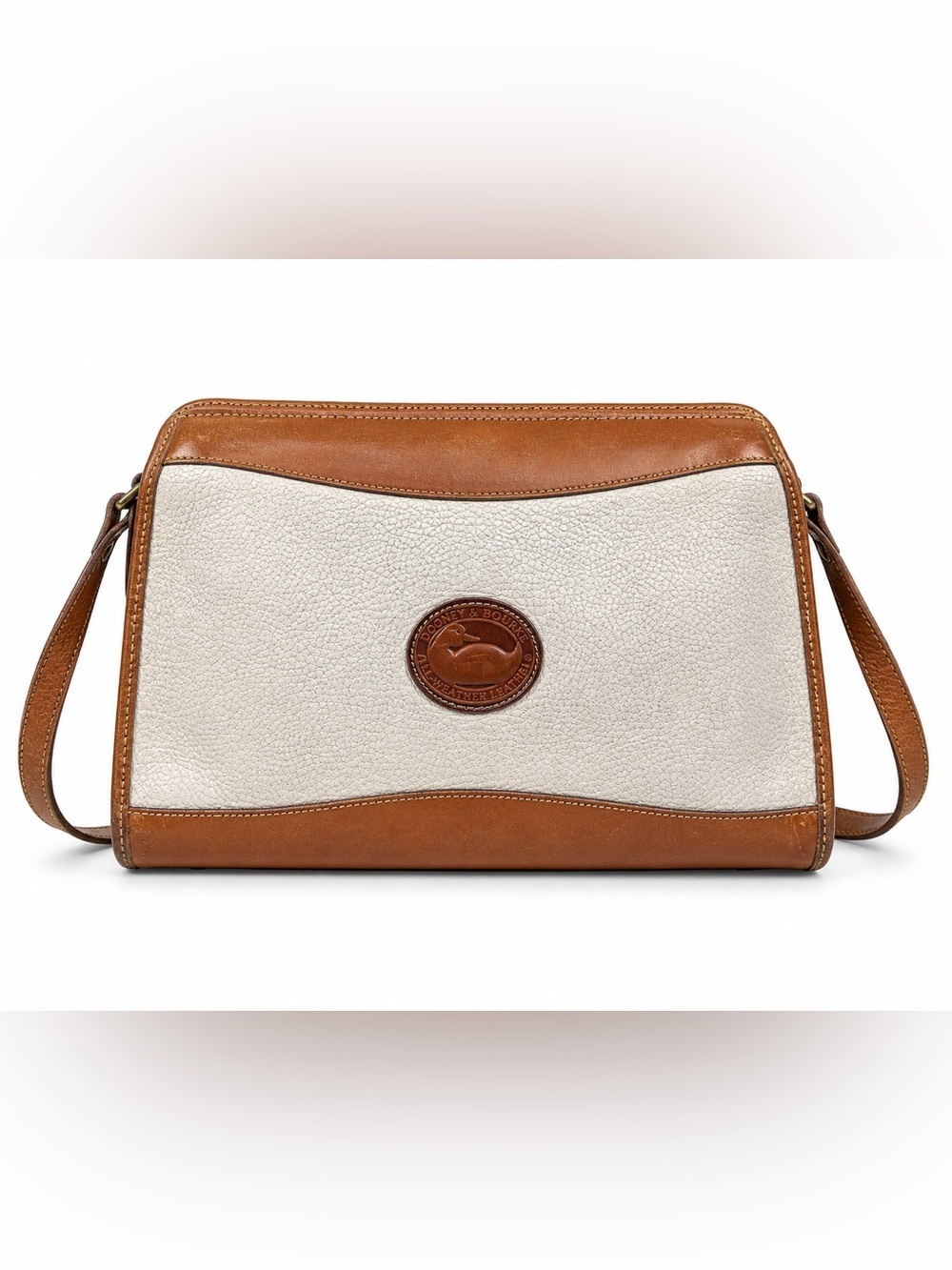 Vintage Dooney & Bourke AWL Crossbody Bag Taupe Tan Leather USA Satchel